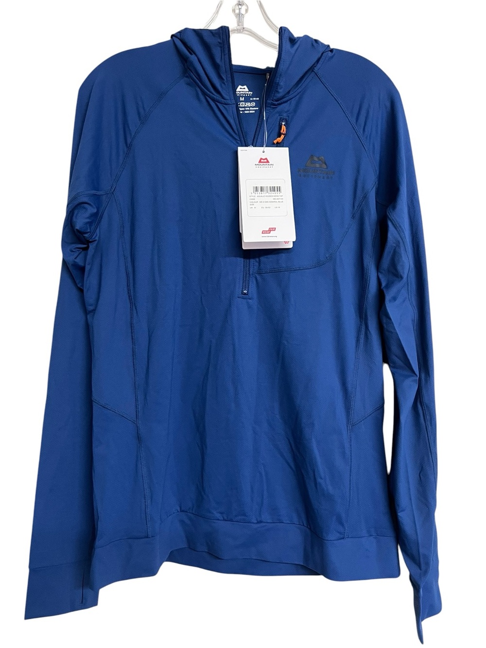 New Men's Mountain Equipment Aiguille Blue Hooded Pullover Quarter Zip Shirt